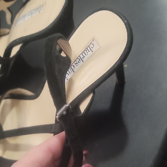 Charles David black suede strappy peep toe high heel sandals 9 - Picture 5 of 8